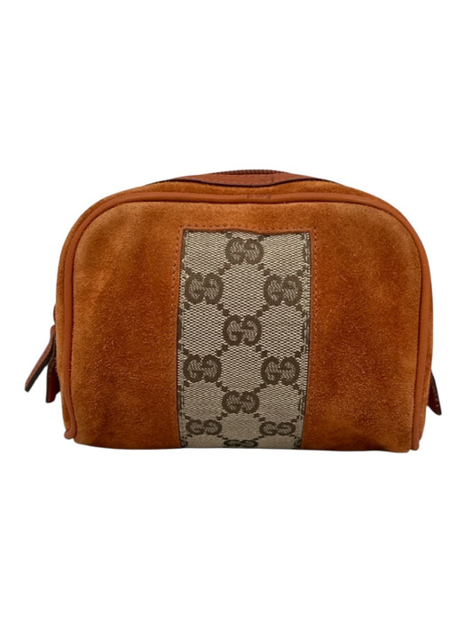 Gucci Orange & Beige Suede & Canvas Zip Top Fabric Block Pouch Bag Orange & Beige / Mini