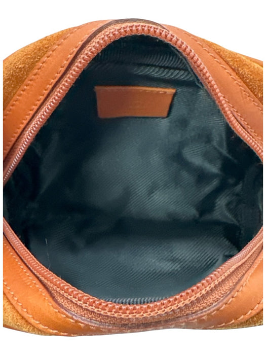 Gucci Orange & Beige Suede & Canvas Zip Top Fabric Block Pouch Bag Orange & Beige / Mini
