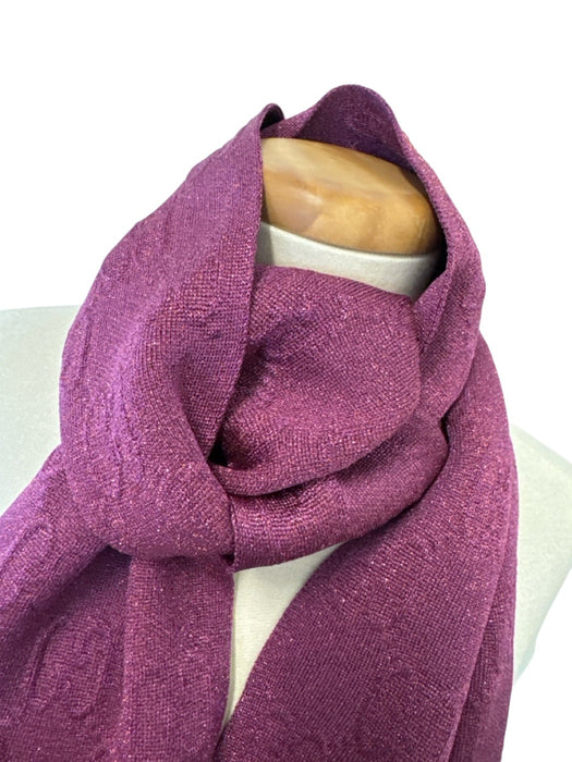Gucci Purple & Gold Acetate Blend Metallic Thread Fringe Jacquard scarf Purple & Gold / One Size
