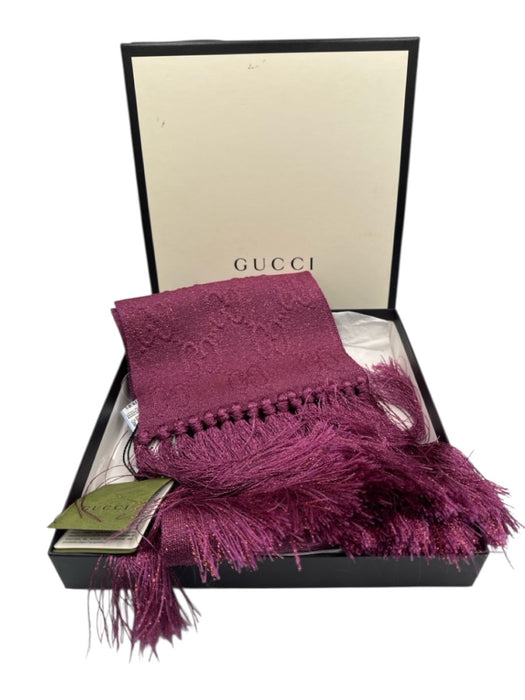 Gucci Purple & Gold Acetate Blend Metallic Thread Fringe Jacquard scarf Purple & Gold / One Size