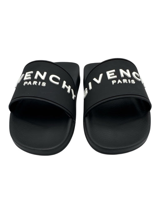 Givenchy Shoe Size 40 Black & White Rubber Logo Slip On Slides Sandals Black & White / 40