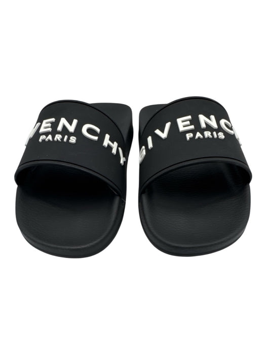 Givenchy Shoe Size 40 Black & White Rubber Logo Slip On Slides Sandals Black & White / 40