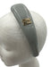 Miu Miu Light Gray Patent Leather Grosgrain Ribbon Gold Logo Puff Headband Light Gray