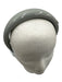 Miu Miu Light Gray Patent Leather Grosgrain Ribbon Gold Logo Puff Headband Light Gray