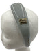 Miu Miu Light Gray Patent Leather Grosgrain Ribbon Gold Logo Puff Headband Light Gray