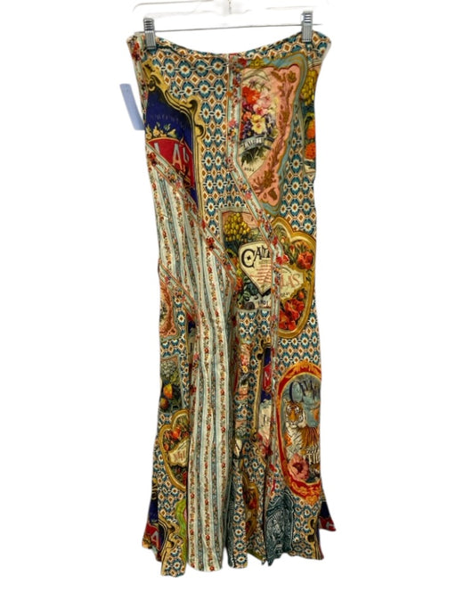 Camilla Size S Blue, Orange, Multi Linen Back Zip Abstract Floral Maxi Skirt Blue, Orange, Multi / S