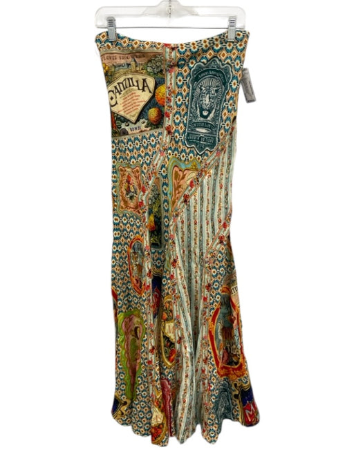 Camilla Size S Blue, Orange, Multi Linen Back Zip Abstract Floral Maxi Skirt Blue, Orange, Multi / S