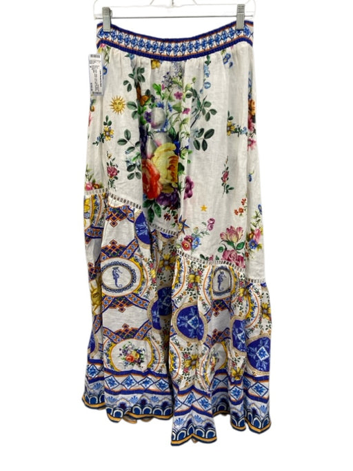 Camilla Size M Blue, Yellow, White Linen Elastic Waist Floral Print Maxi Skirt Blue, Yellow, White / M