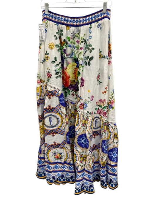 Camilla Size M Blue, Yellow, White Linen Elastic Waist Floral Print Maxi Skirt Blue, Yellow, White / M