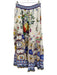 Camilla Size M Blue, Yellow, White Linen Elastic Waist Floral Print Maxi Skirt Blue, Yellow, White / M