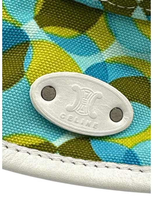 Celine Blue, Green, White Canvas Logo Circle Print Bucket Hat Blue, Green, White / M