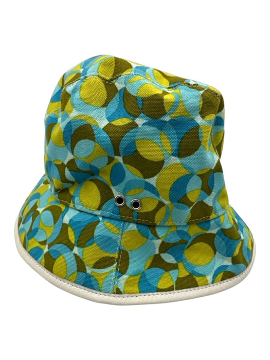 Celine Blue, Green, White Canvas Logo Circle Print Bucket Hat Blue, Green, White / M