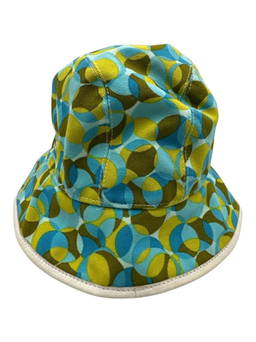 Celine Blue, Green, White Canvas Logo Circle Print Bucket Hat Blue, Green, White / M