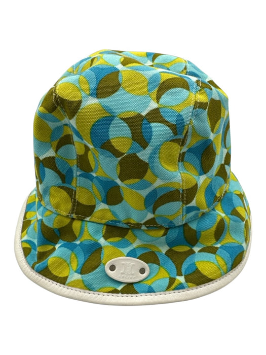 Celine Blue, Green, White Canvas Logo Circle Print Bucket Hat Blue, Green, White / M