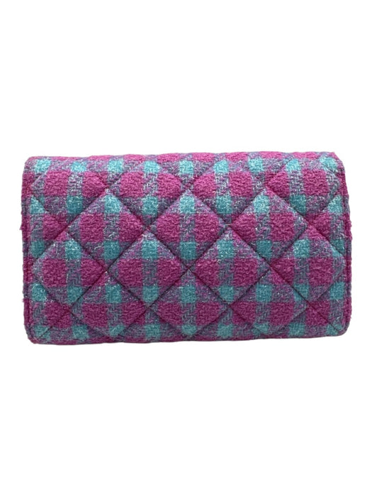 Versace Purple & Blue Wool & Lurex Magnetic  Flap Tartan Plaid Gold Hardware Bag Purple & Blue / S
