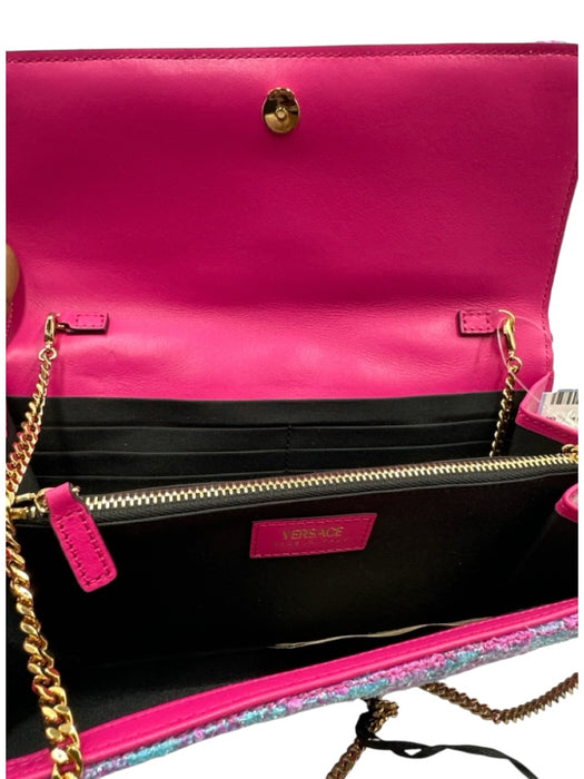 Versace Purple & Blue Wool & Lurex Magnetic  Flap Tartan Plaid Gold Hardware Bag Purple & Blue / S
