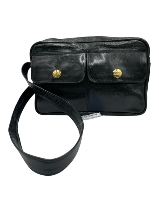 Celine Black Leather Gold hardware Zip Top Front Pockets shoulder strap Bag Black / S