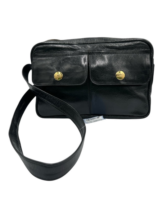 Celine Black Leather Gold hardware Zip Top Front Pockets shoulder strap Bag Black / S