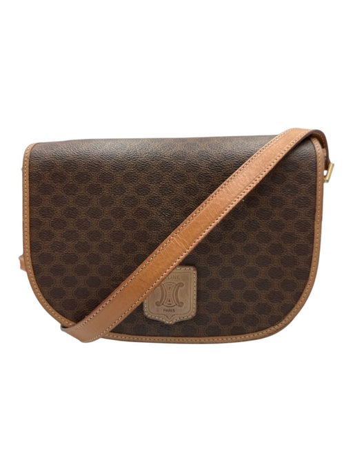 Celine Brown Coated Canvas Magnetic  Flap Triomphe Shoulder Strap Saddle Bag Brown / S