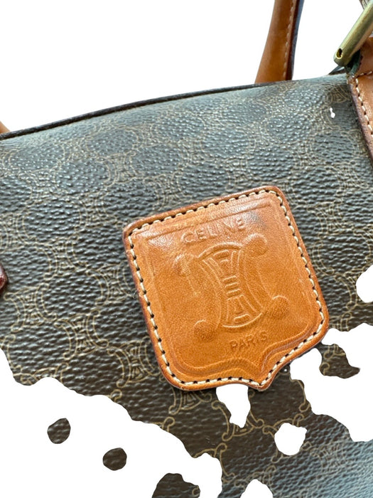 Celine Cognac & Brown Coated Canvas Top Handle Triomphe Brass Hardware Bag Cognac & Brown / S