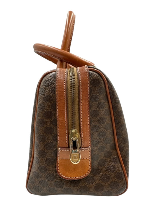 Celine Cognac & Brown Coated Canvas Top Handle Triomphe Brass Hardware Bag Cognac & Brown / S