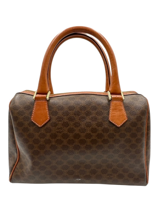 Celine Cognac & Brown Coated Canvas Top Handle Triomphe Brass Hardware Bag Cognac & Brown / S