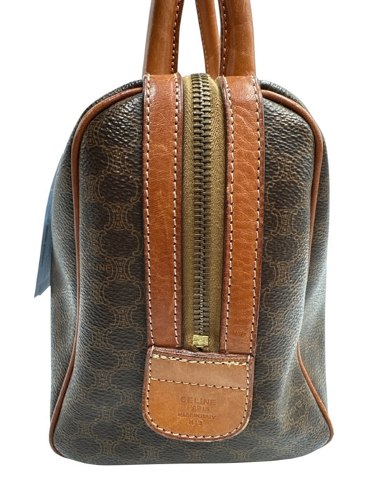 Celine Cognac & Brown Coated Canvas Top Handle Triomphe Brass Hardware Bag Cognac & Brown / S