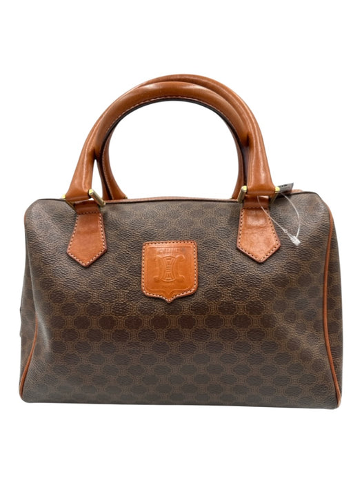 Celine Cognac & Brown Coated Canvas Top Handle Triomphe Brass Hardware Bag Cognac & Brown / S
