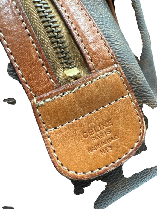 Celine Cognac & Brown Coated Canvas Top Handle Triomphe Brass Hardware Bag Cognac & Brown / S