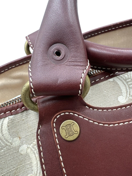 Celine Beige & Brown Leather & Canvas Top Handles Brass Hardware hand bag Bag Beige & Brown / S