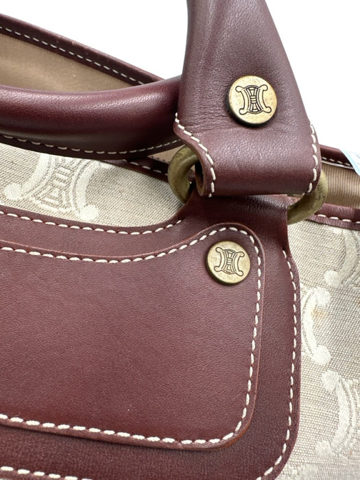 Celine Beige & Brown Leather & Canvas Top Handles Brass Hardware hand bag Bag Beige & Brown / S