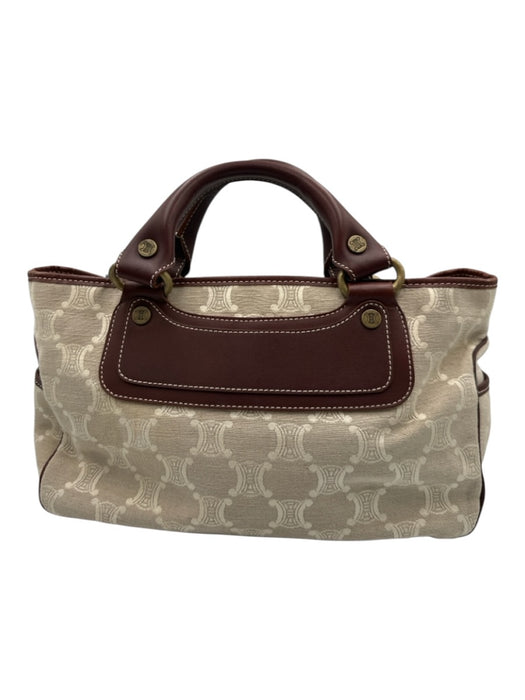 Celine Beige & Brown Leather & Canvas Top Handles Brass Hardware hand bag Bag Beige & Brown / S