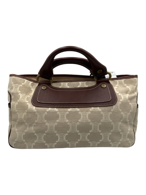 Celine Beige & Brown Leather & Canvas Top Handles Brass Hardware hand bag Bag Beige & Brown / S