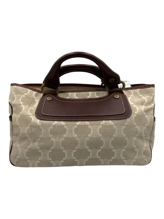 Celine Beige & Brown Leather & Canvas Top Handles Brass Hardware hand bag Bag Beige & Brown / S