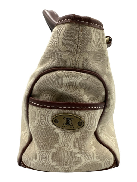 Celine Beige & Brown Leather & Canvas Top Handles Brass Hardware hand bag Bag Beige & Brown / S