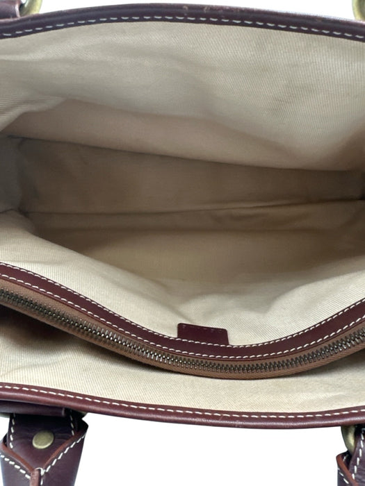 Celine Beige & Brown Leather & Canvas Top Handles Brass Hardware hand bag Bag Beige & Brown / S