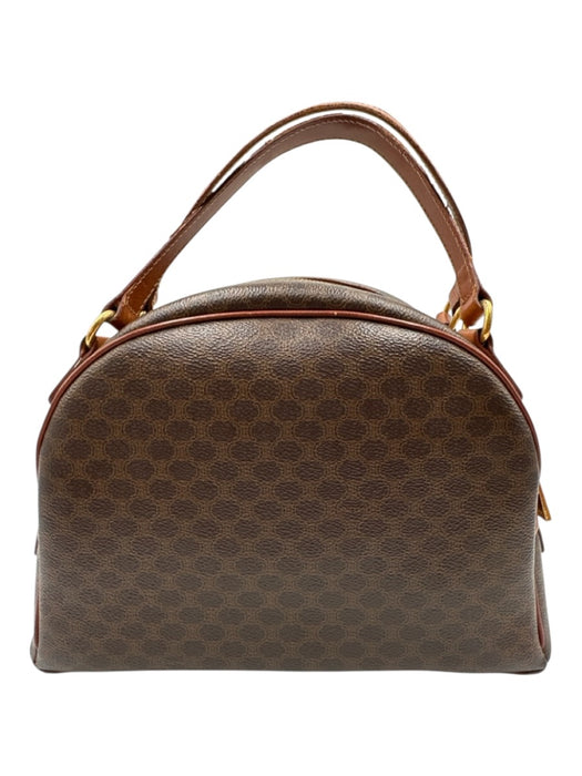 Celine Cognac & Brown Coated Canvas Top Handles Brass Hardware Zip Top Bag Cognac & Brown / S