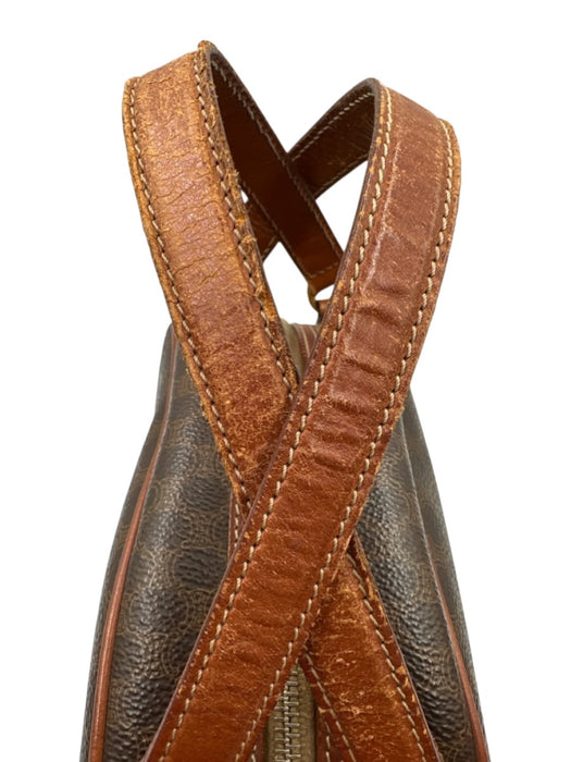 Celine Cognac & Brown Coated Canvas Top Handles Brass Hardware Zip Top Bag Cognac & Brown / S