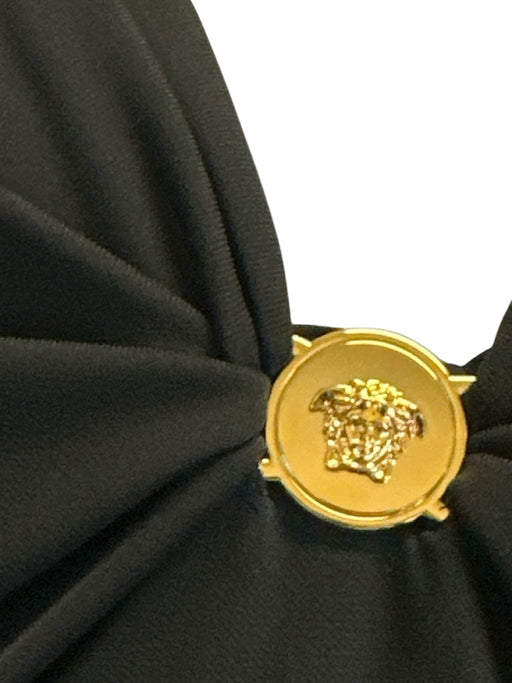 Versace Size 40 Black & Gold Tone Polyester Blend Long Sleeve Logo Detail Dress Black & Gold Tone / 40