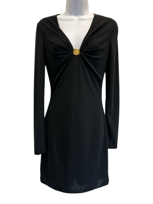 Versace Size 40 Black & Gold Tone Polyester Blend Long Sleeve Logo Detail Dress Black & Gold Tone / 40
