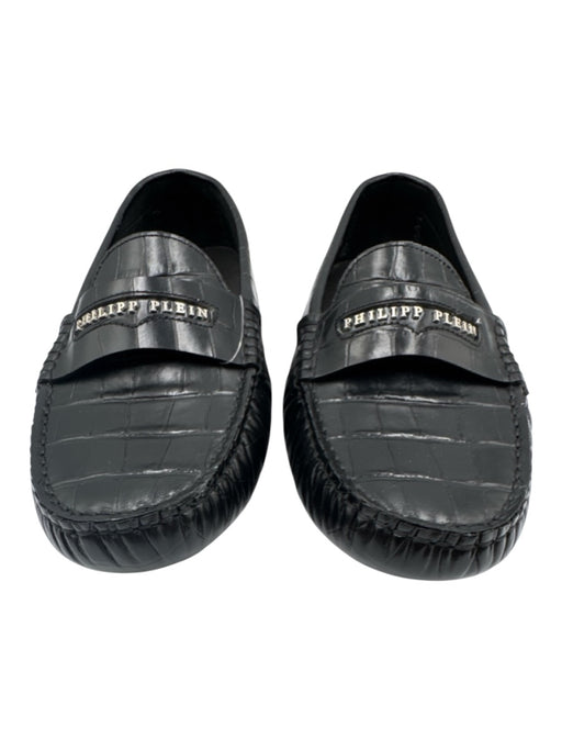 Philipp Plein Shoe Size 40 Black Leather Upper Croc Embossed Logo Detail Loafers Black / 40