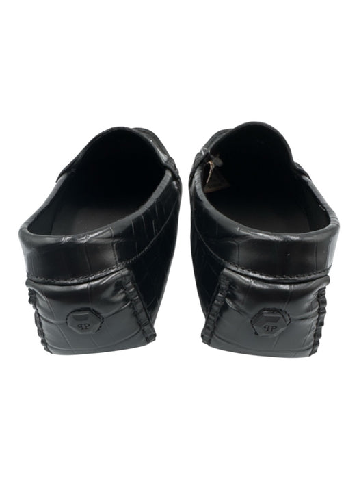 Philipp Plein Shoe Size 40 Black Leather Upper Croc Embossed Logo Detail Loafers Black / 40