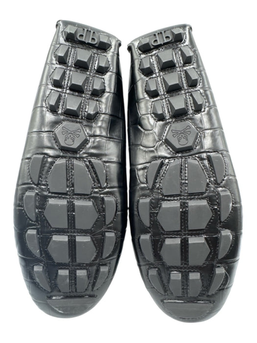 Philipp Plein Shoe Size 40 Black Leather Upper Croc Embossed Logo Detail Loafers Black / 40
