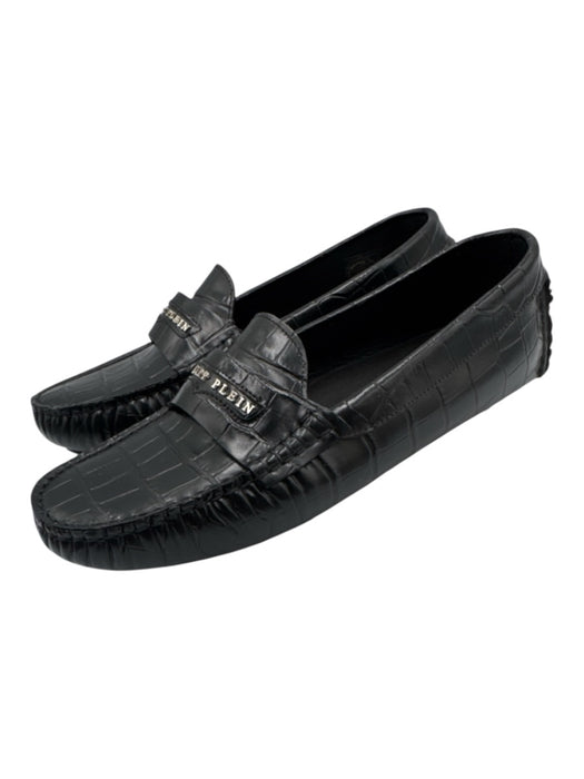 Philipp Plein Shoe Size 40 Black Leather Upper Croc Embossed Logo Detail Loafers Black / 40