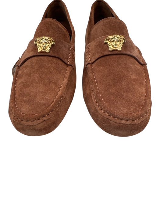 Versace Shoe Size 41 Brown Leather Upper Suede Logo Slip On Driving Loafers Brown / 41