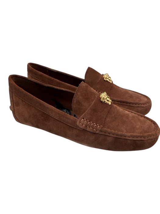 Versace Shoe Size 41 Brown Leather Upper Suede Logo Slip On Driving Loafers Brown / 41