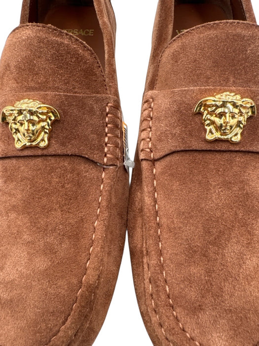 Versace Shoe Size 41 Brown Leather Upper Suede Logo Slip On Driving Loafers Brown / 41
