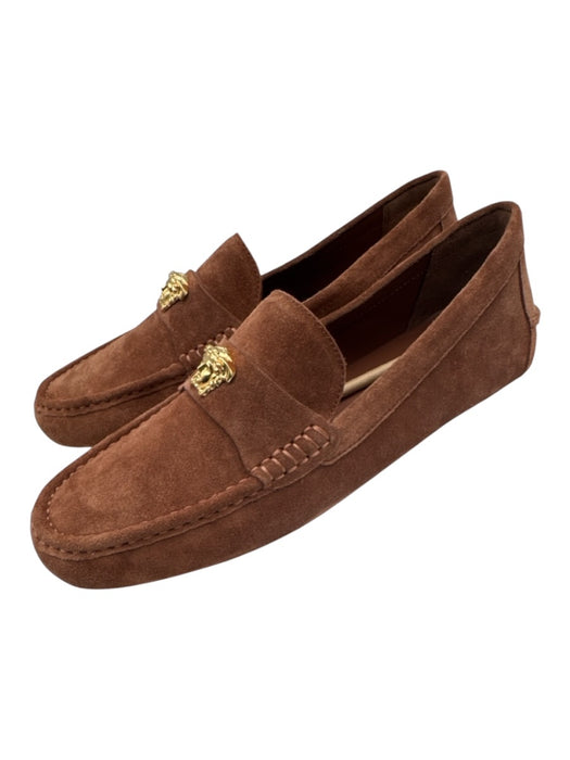 Versace Shoe Size 41 Brown Leather Upper Suede Logo Slip On Driving Loafers Brown / 41