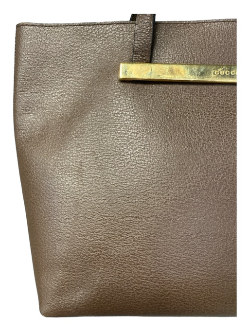 Gucci Brown Leather Top Handle Gold Hardware Open Top Tote Bag Brown / M