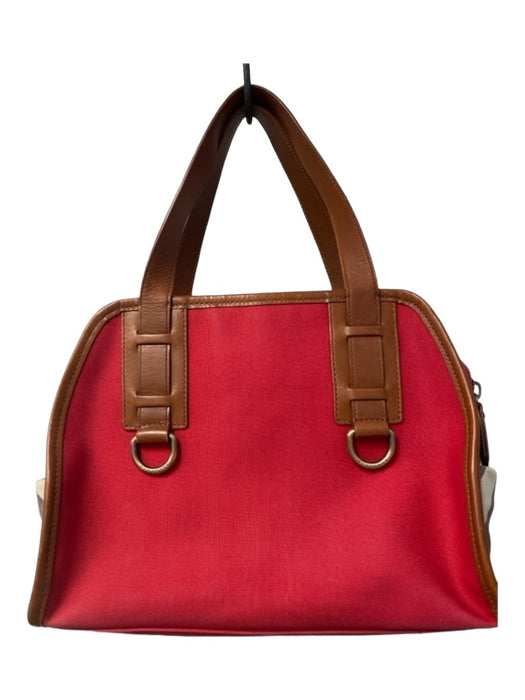 Burberry Red Canvas Plaid Detail Pockets Top Handle Bag Red / Large